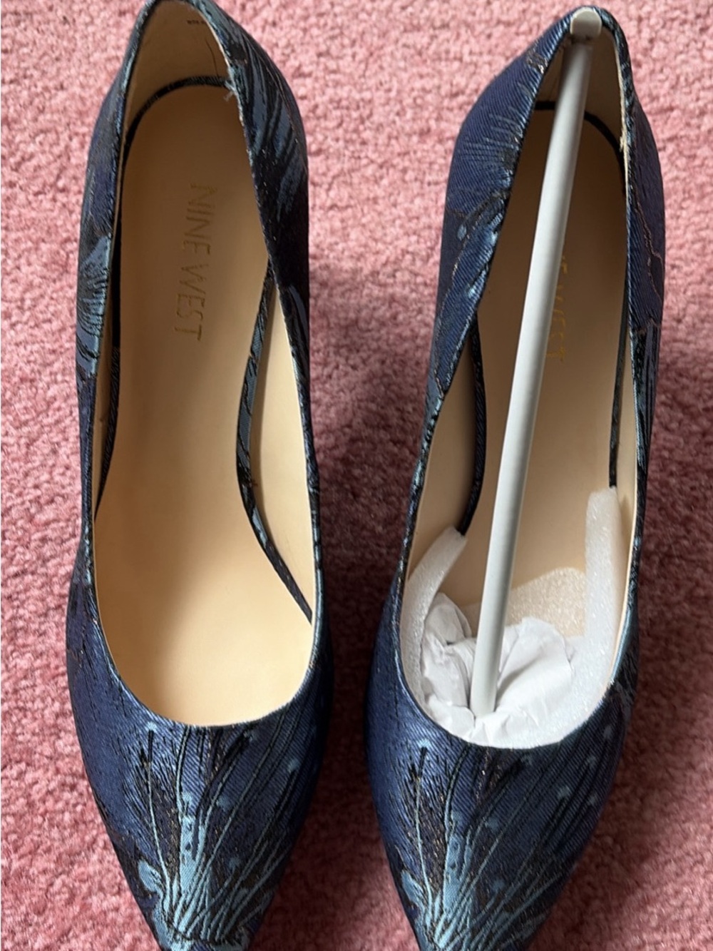 NWT Nine West Navy Embroidered Pointed-Toe Pumps